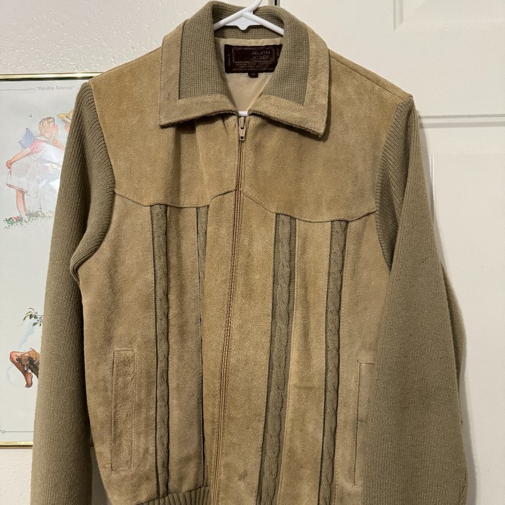 Men's Vintage Alvin Josef Full Zip Suede Leather Sweater Brown Size Medium
